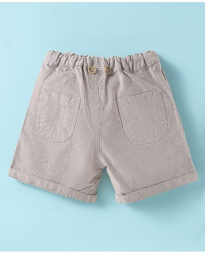 ToffyHouse Half Sleeves Printed Shirt & Shorts With Bow Suspender & Hat - White & Sand