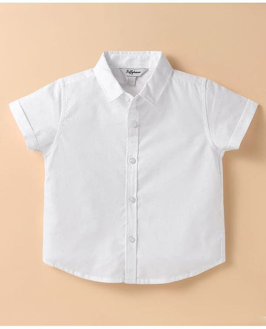 ToffyHouse Half Sleeves Solid Shirt &  Shorts Set with Suspender & Bow Tie - White & Pink