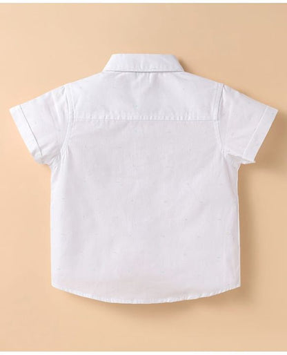 ToffyHouse Half Sleeves Solid Shirt &  Shorts Set with Suspender & Bow Tie - White & Pink