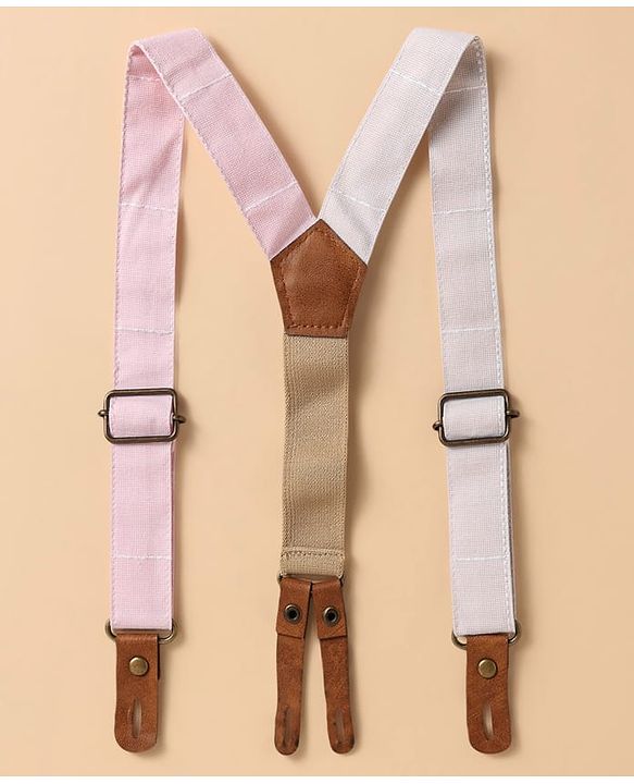 ToffyHouse Half Sleeves Solid Shirt &  Shorts Set with Suspender & Bow Tie - White & Pink