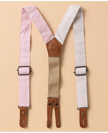 ToffyHouse Half Sleeves Solid Shirt &  Shorts Set with Suspender & Bow Tie - White & Pink