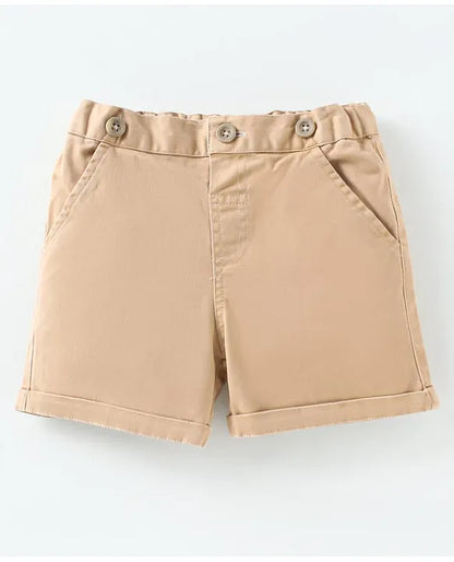 ToffyHouse Poplin Woven Half Sleeves Checks Shirt & Shorts Set with Bow & Suspender - Tan Blue