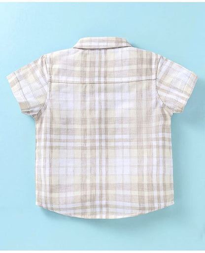 ToffyHouse Half Sleeves Shirt & Shorts Set with Bow & Suspender - Tan Cream