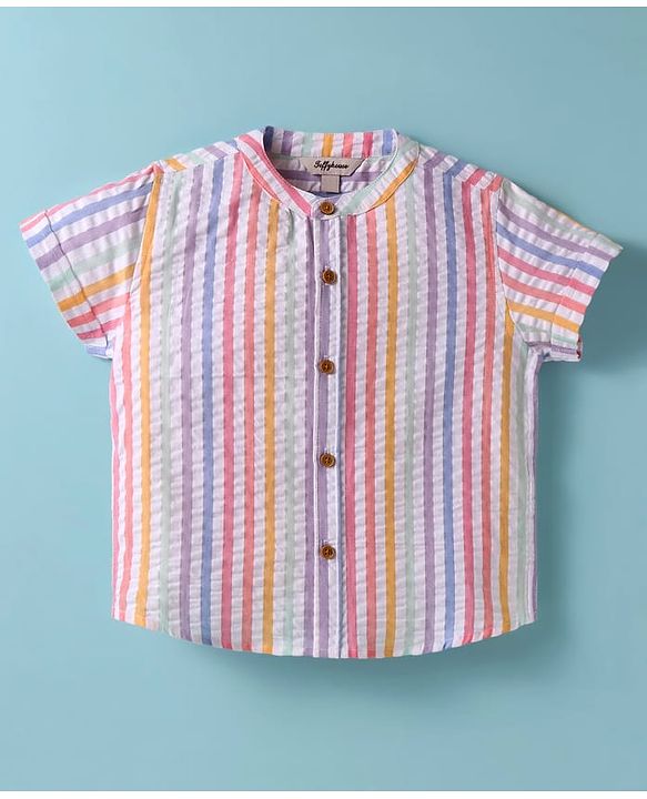 ToffyHouse  Half Sleeves Striped Shirt & Shorts with Suspender - White & Beige
