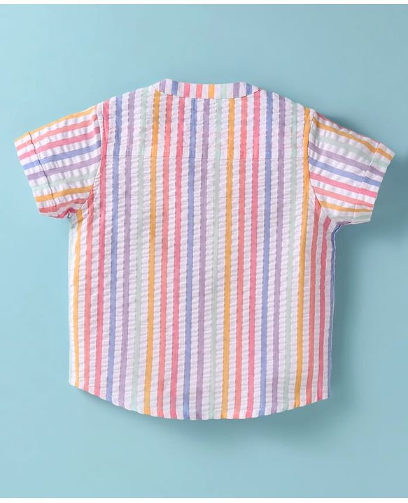 ToffyHouse  Half Sleeves Striped Shirt & Shorts with Suspender - White & Beige