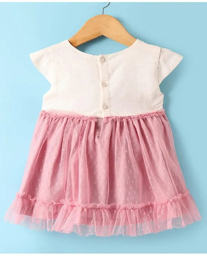 ToffyHouse Cotton Woven Cap Sleeves Frock With Bow Applique & Bloomer - Mauve
