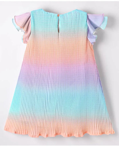 ToffyHouse Cotton Woven Cap Sleeves Rib Frock With Ombre Effect - Multicolor