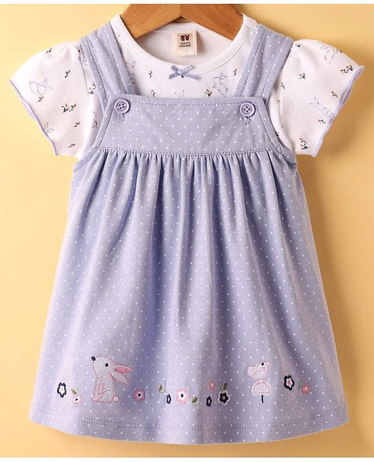 ToffyHouse Half Sleeves Inner Tee & Frock with Floral Embroidery & Print - Lavender