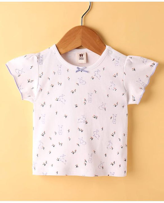 ToffyHouse Half Sleeves Inner Tee & Frock with Floral Embroidery & Print - Lavender