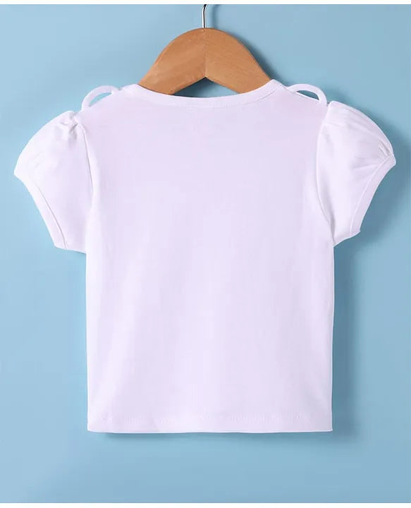 ToffyHouse Cotton Knit Checkered Frock with Half Puffed Sleeves Top & Animal Embroidery - Pink & White