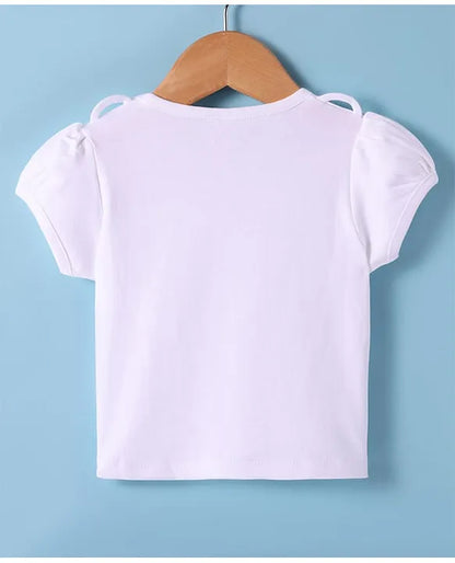 ToffyHouse Cotton Knit Checkered Frock with Half Puffed Sleeves Top & Animal Embroidery - Pink & White