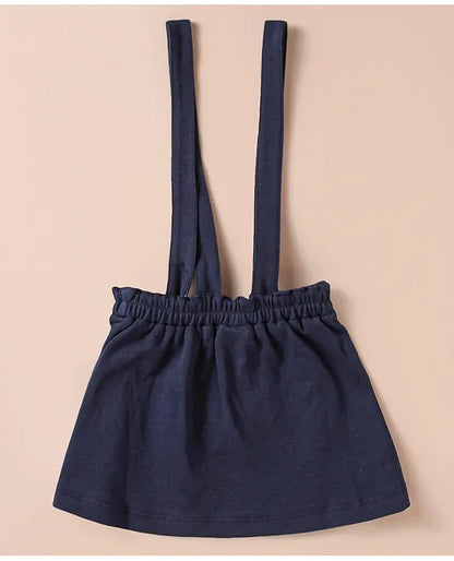 ToffyHouse Knitted Half Puffed Sleeves Top & Skirt with Kitty Print & Embroidery - Navy Blue & White