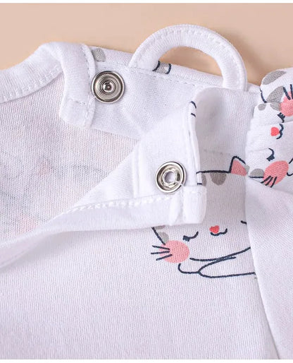 ToffyHouse Knitted Half Puffed Sleeves Top & Skirt with Kitty Print & Embroidery - Navy Blue & White