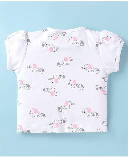 ToffyHouse  Top & Dungaree style Romper Animal & Text Embroidery & Patch - Pink