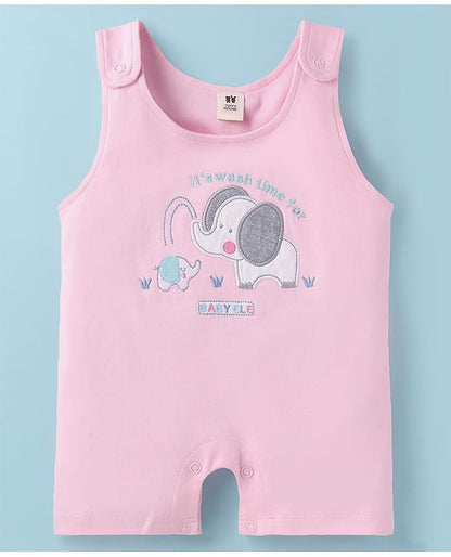 ToffyHouse  Top & Dungaree style Romper Animal & Text Embroidery & Patch - Pink