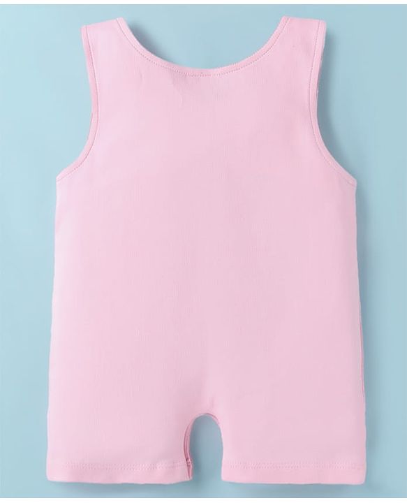 ToffyHouse  Top & Dungaree style Romper Animal & Text Embroidery & Patch - Pink