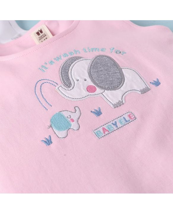 ToffyHouse  Top & Dungaree style Romper Animal & Text Embroidery & Patch - Pink