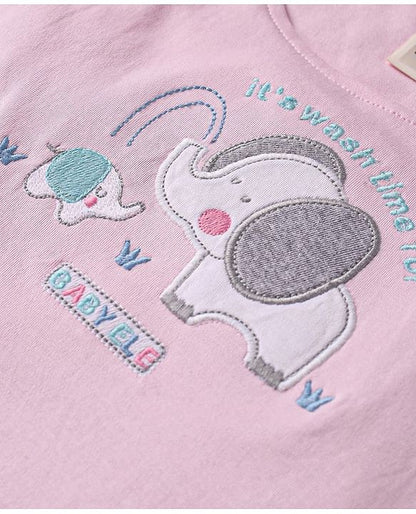 ToffyHouse  Top & Dungaree style Romper Animal & Text Embroidery & Patch - Pink