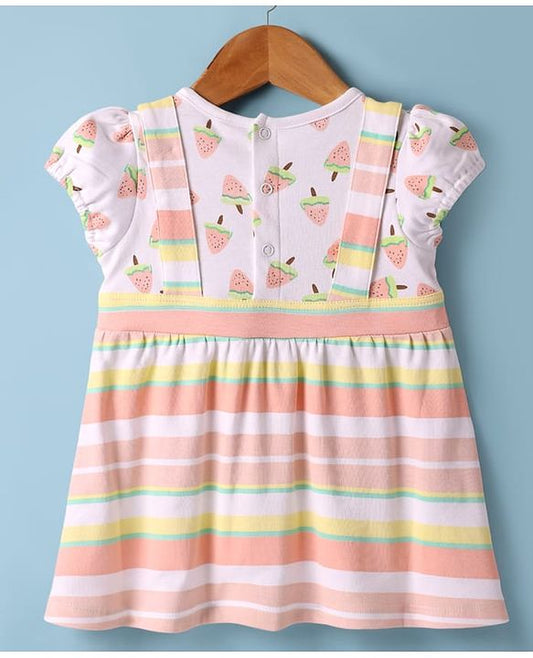 ToffyHouse Half Sleeves Dress With Watermelon Print & Bow Applique - Light Pink