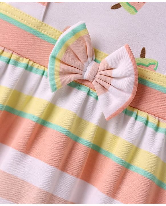 ToffyHouse Half Sleeves Dress With Watermelon Print & Bow Applique - Light Pink