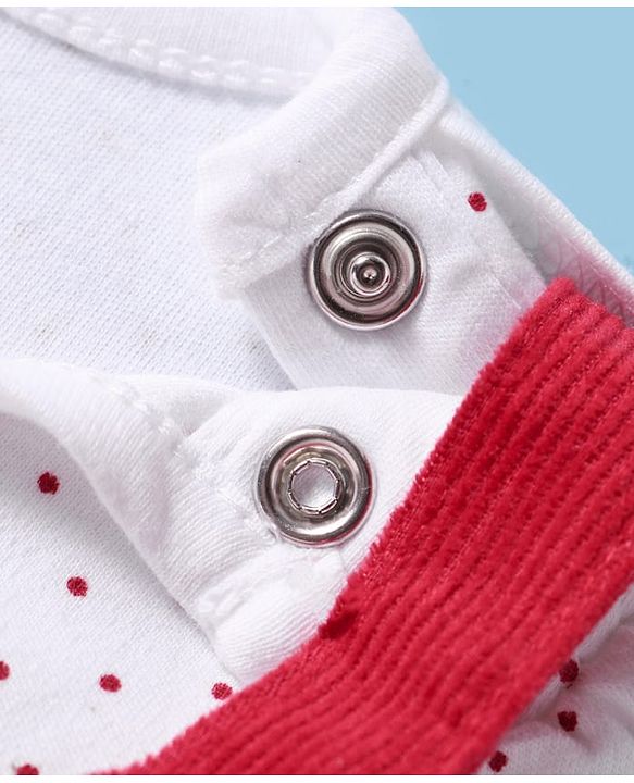 ToffyHouse Cotton Frock With Cat Embroidery & Polka Dot Print - Red & White