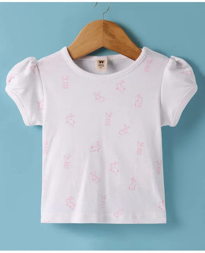 ToffyHouse Cotton Knit Frock & Half Sleeves Inner Tee With Bunny Print & Embroidery - Light Pink