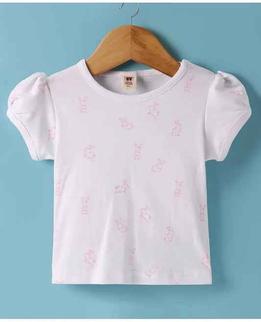ToffyHouse Cotton Knit Frock & Half Sleeves Inner Tee With Bunny Print & Embroidery - Light Pink