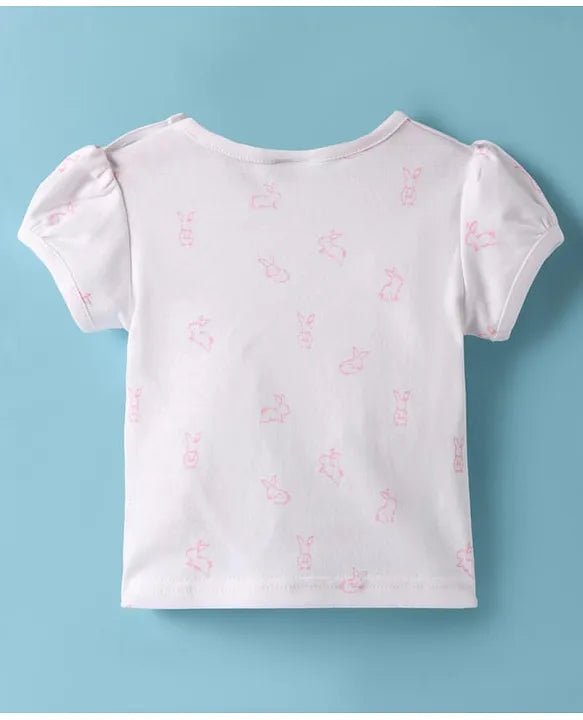 ToffyHouse Cotton Knit Frock & Half Sleeves Inner Tee With Bunny Print & Embroidery - Light Pink