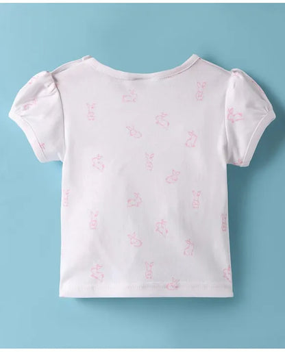 ToffyHouse Cotton Knit Frock & Half Sleeves Inner Tee With Bunny Print & Embroidery - Light Pink