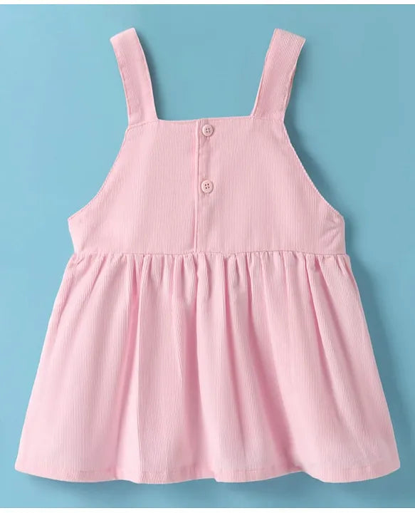 ToffyHouse Cotton Knit Frock & Half Sleeves Inner Tee With Bunny Print & Embroidery - Light Pink