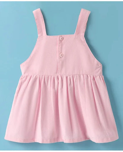 ToffyHouse Cotton Knit Frock & Half Sleeves Inner Tee With Bunny Print & Embroidery - Light Pink
