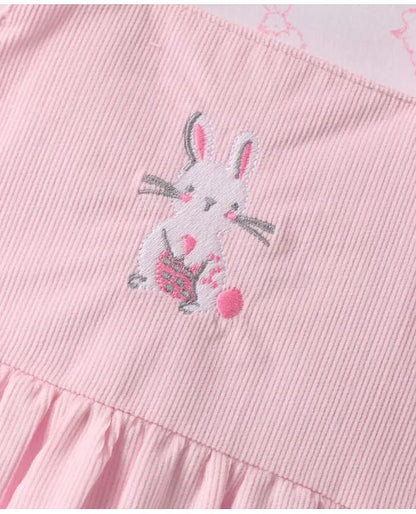 ToffyHouse Cotton Knit Frock & Half Sleeves Inner Tee With Bunny Print & Embroidery - Light Pink