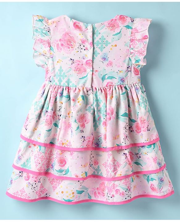 ToffyHouse  Frill Sleeves Party Frock With Floral Print & Bow Applique - Pink