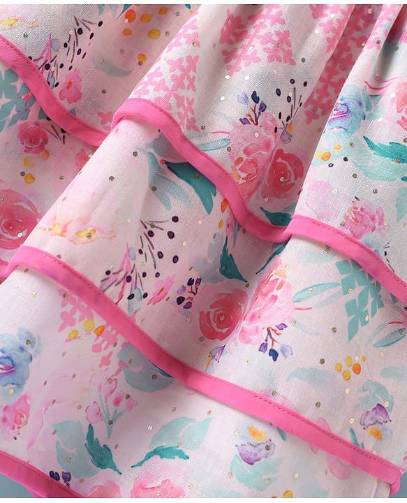 ToffyHouse  Frill Sleeves Party Frock With Floral Print & Bow Applique - Pink