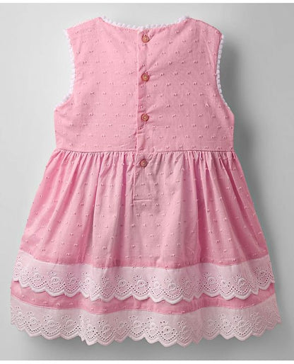 ToffyHouse Sleeveless Frock With Lace Detailing & Bow Applique - Pink