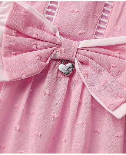 ToffyHouse Sleeveless Frock With Lace Detailing & Bow Applique - Pink