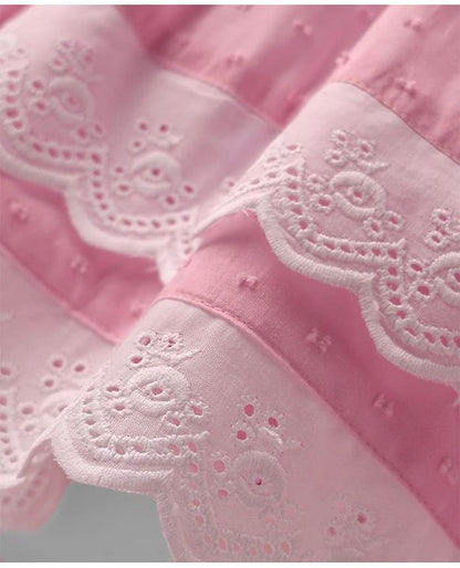 ToffyHouse Sleeveless Frock With Lace Detailing & Bow Applique - Pink