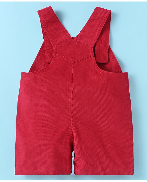 ToffyHouse  Half Sleeves T-Shirt & Dungaree Set with Space Theme Print & Embroidery - Red & White