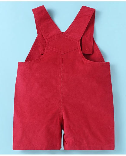 ToffyHouse  Half Sleeves T-Shirt & Dungaree Set with Space Theme Print & Embroidery - Red & White