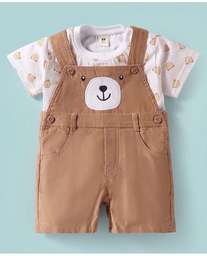 ToffyHouse Half Sleeves T-Shirt & Dungaree - Light Brown