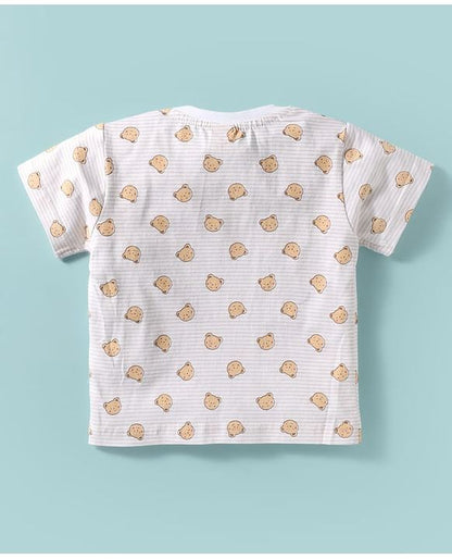ToffyHouse Half Sleeves T-Shirt & Dungaree - Light Brown