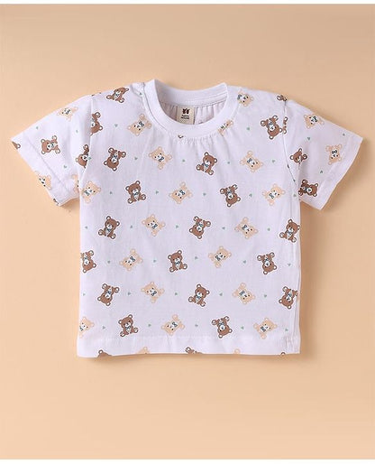 ToffyHouse  Half Sleeves T-Shirt & Dungree with Bear Print & Applique - Mint