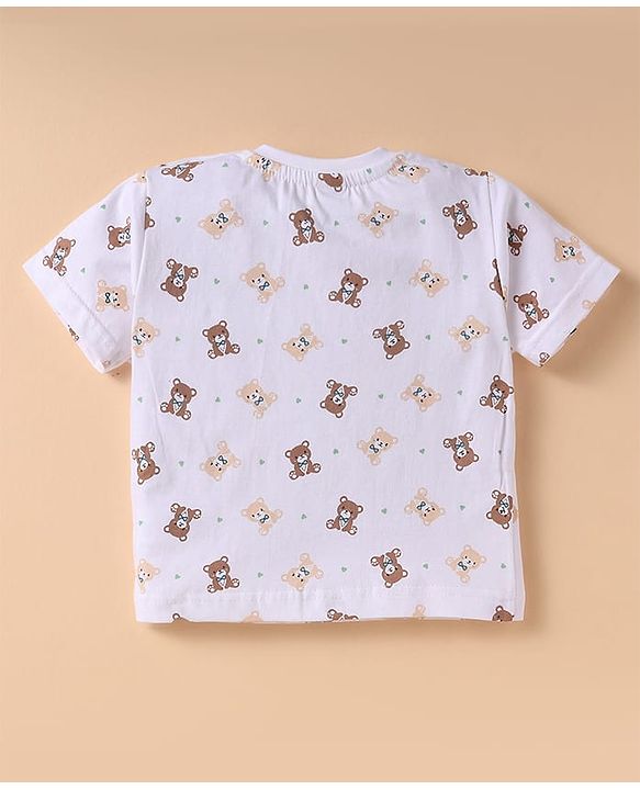 ToffyHouse  Half Sleeves T-Shirt & Dungree with Bear Print & Applique - Mint