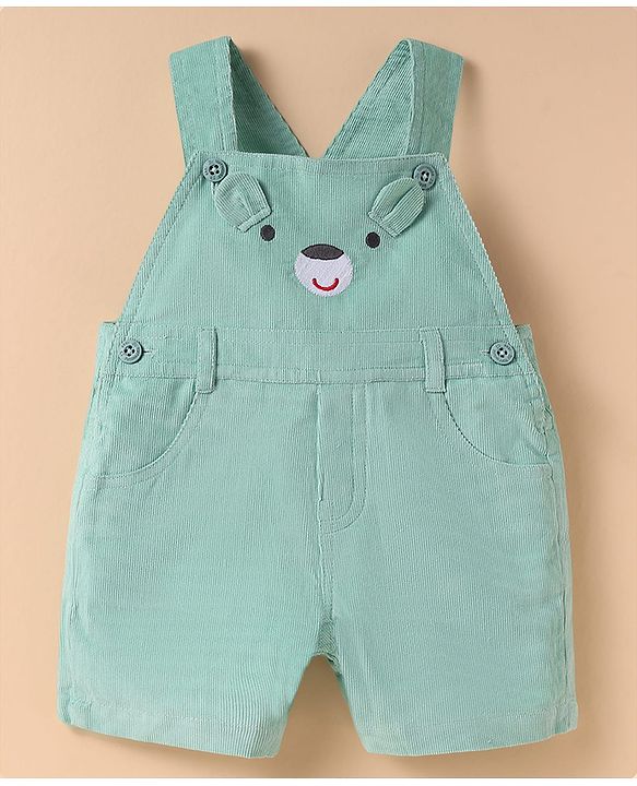 ToffyHouse  Half Sleeves T-Shirt & Dungree with Bear Print & Applique - Mint
