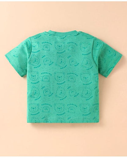 ToffyHouse Half Sleeves T-Shirt & Shorts Set With Teddy Bear Print - Green
