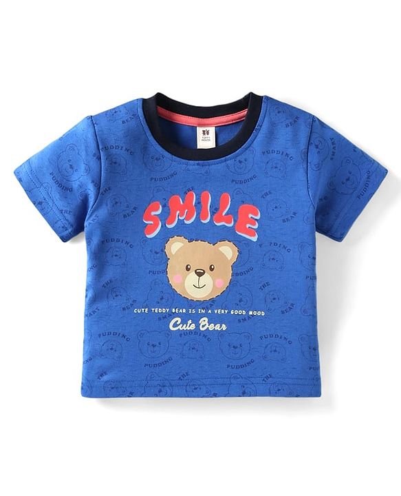 ToffyHouse Half Sleeves T-Shirt and Shorts Set with Bear Print - Royal Blue