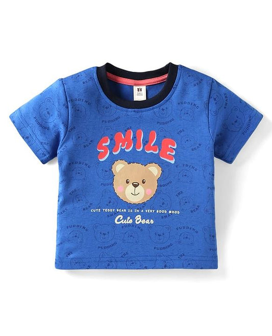 ToffyHouse Half Sleeves T-Shirt and Shorts Set with Bear Print - Royal Blue