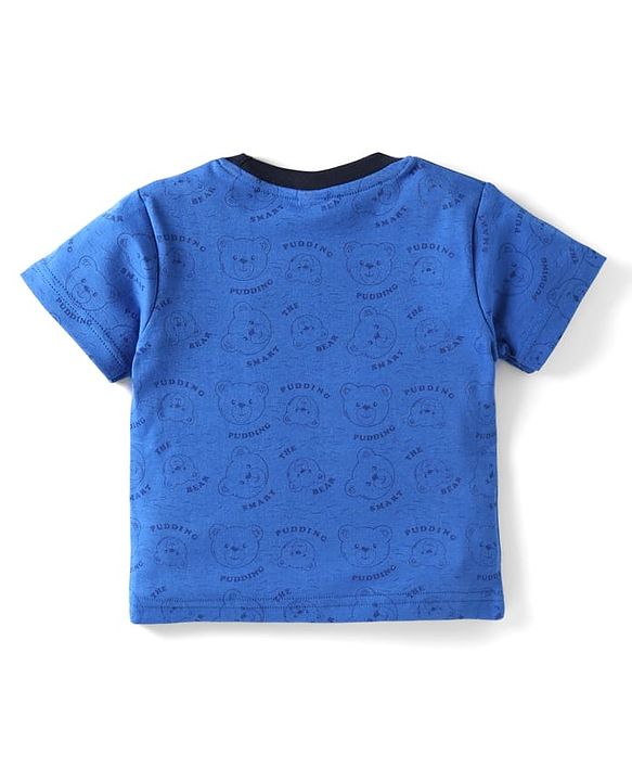 ToffyHouse Half Sleeves T-Shirt and Shorts Set with Bear Print - Royal Blue