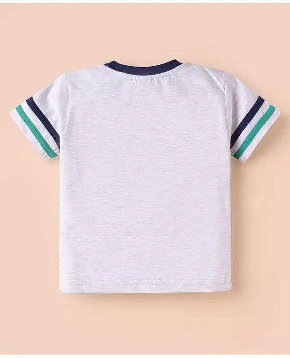 ToffyHouse Knitted Half Sleeves T-Shirt & Shorts Set with Bear Print & Tape Detailing - White & Navy Blue