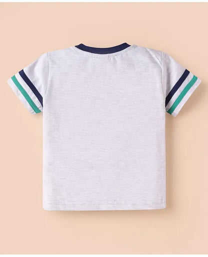 ToffyHouse Knitted Half Sleeves T-Shirt & Shorts Set with Bear Print & Tape Detailing - White & Navy Blue